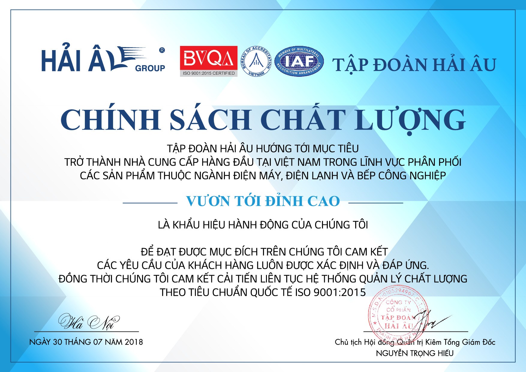 iso 9001:2015 của Hải Âu Group