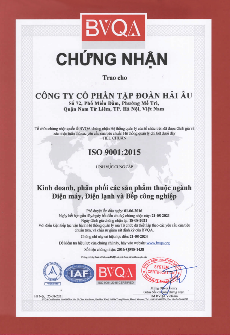 iso 9001:2015 chứng nhận lại 2021