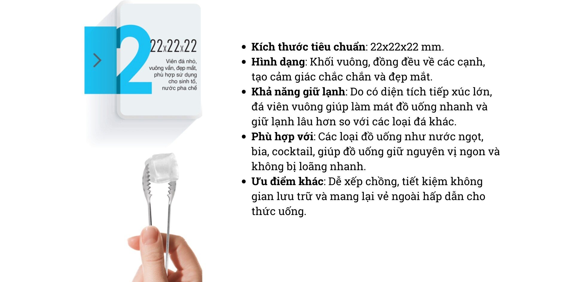 Kích thước đá viên Hải Âu 22x22x22mm