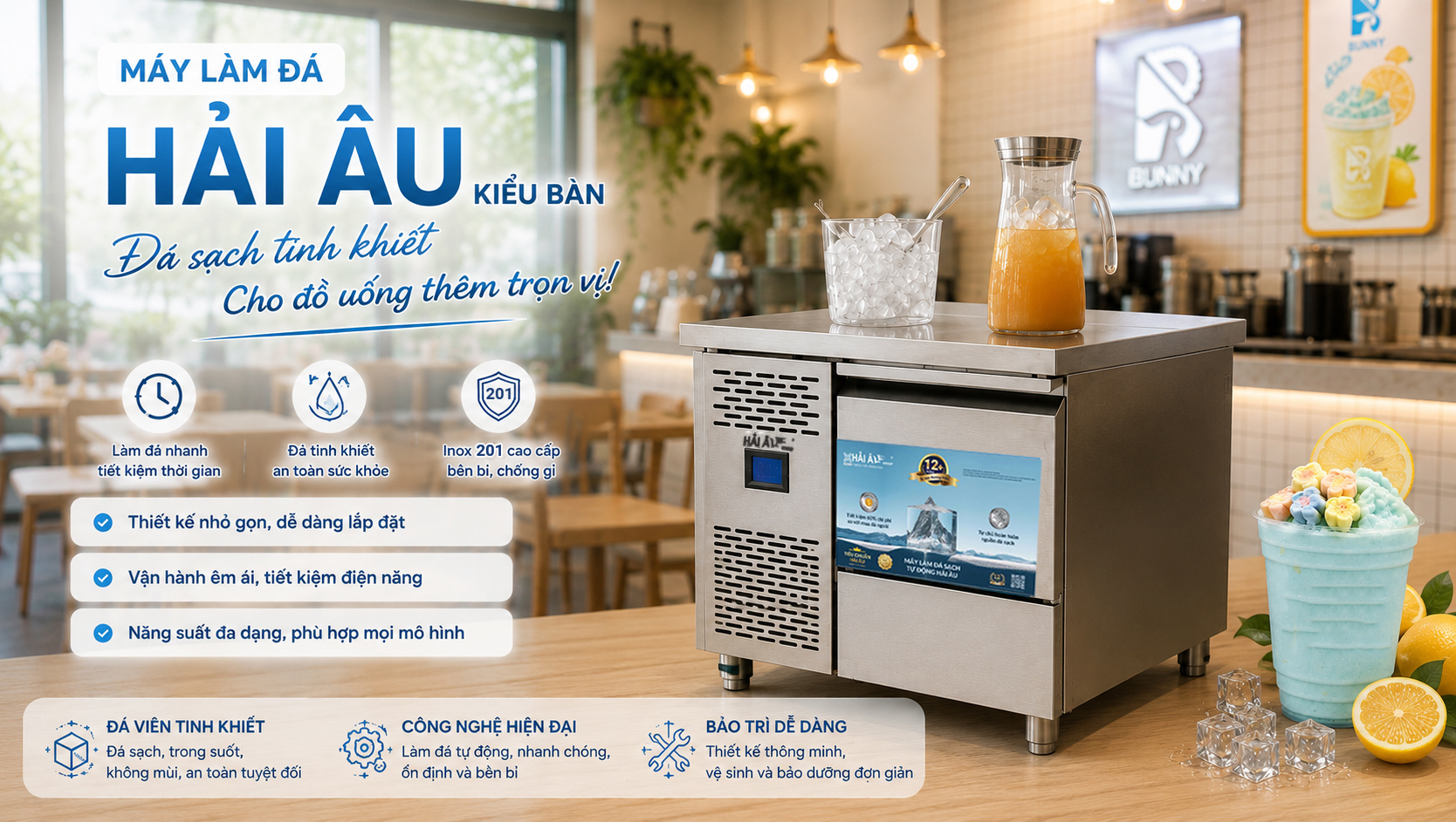 Máy làm đá sạch kiểu bàn Hải Âu HAB
