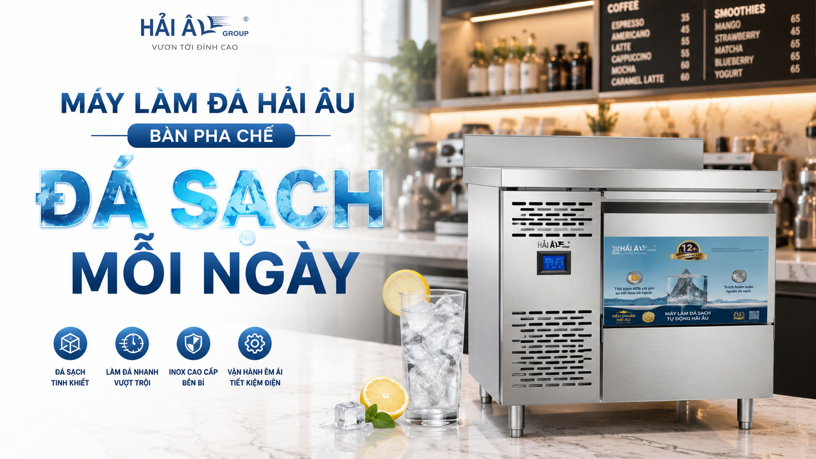 Hai Au Group Với máy làm đá để bàn 2 In 1