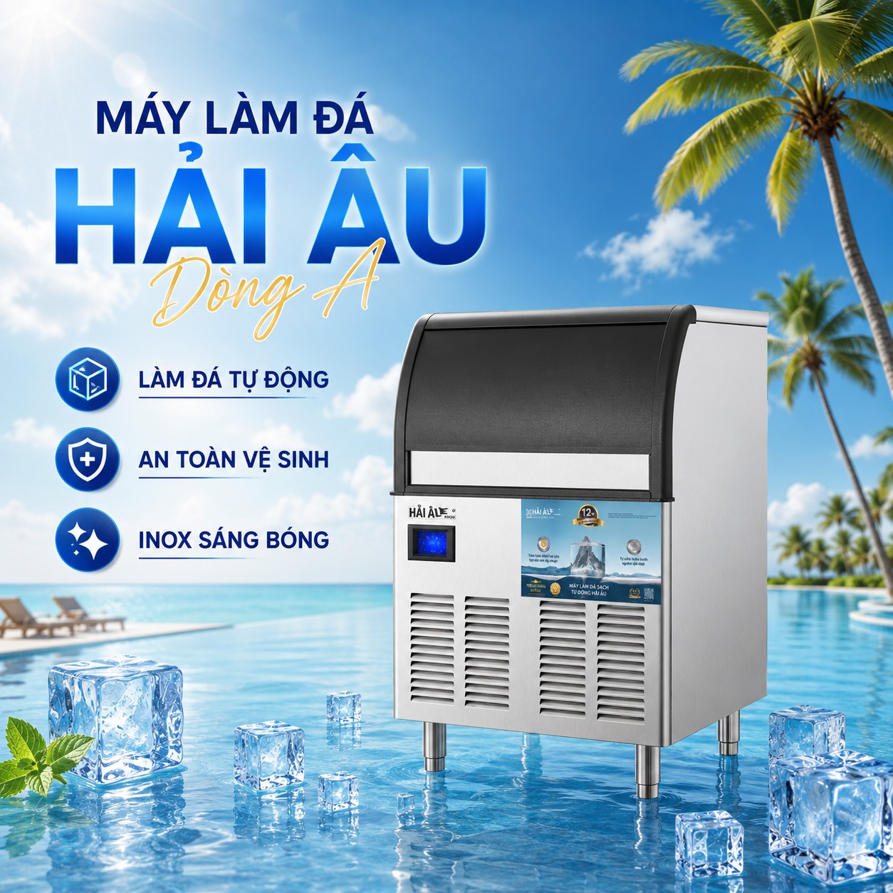 Máy làm đá Hải Âu Ha 100a Tự động hoàn toàn 100%