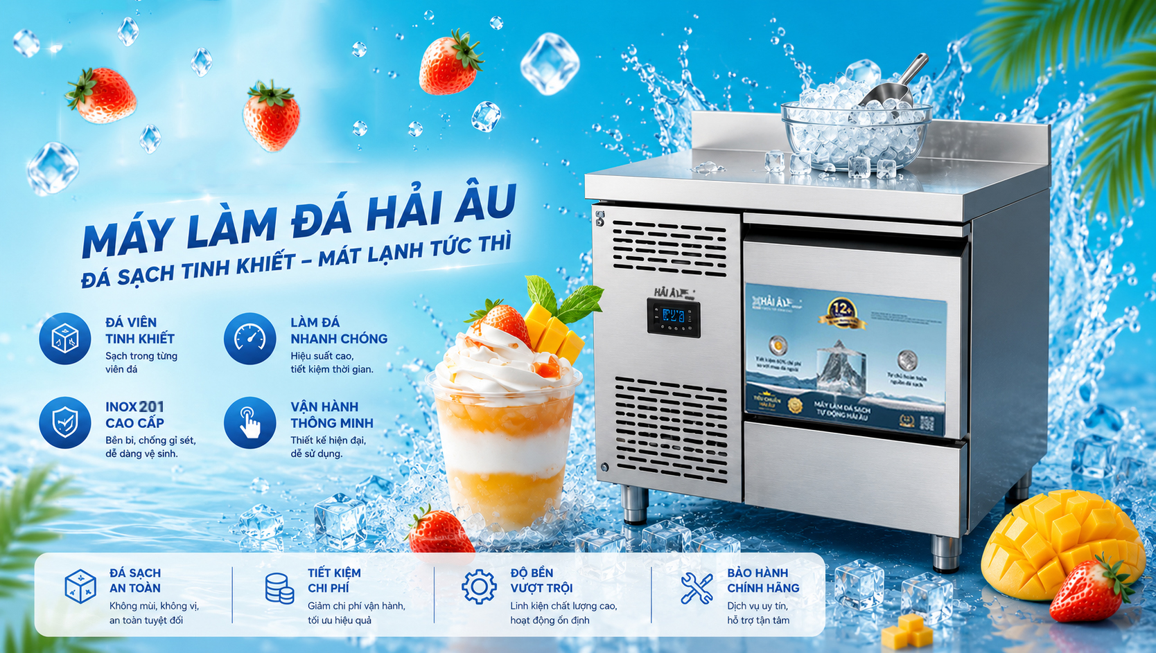 Máy làm đá năm 2026 vừa làm đá vừa làm bàn pha chế