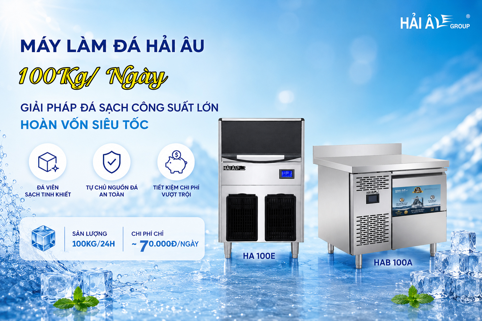 So sánh máy làm đá kiểu bàn Hải Âu và kiểu đứng