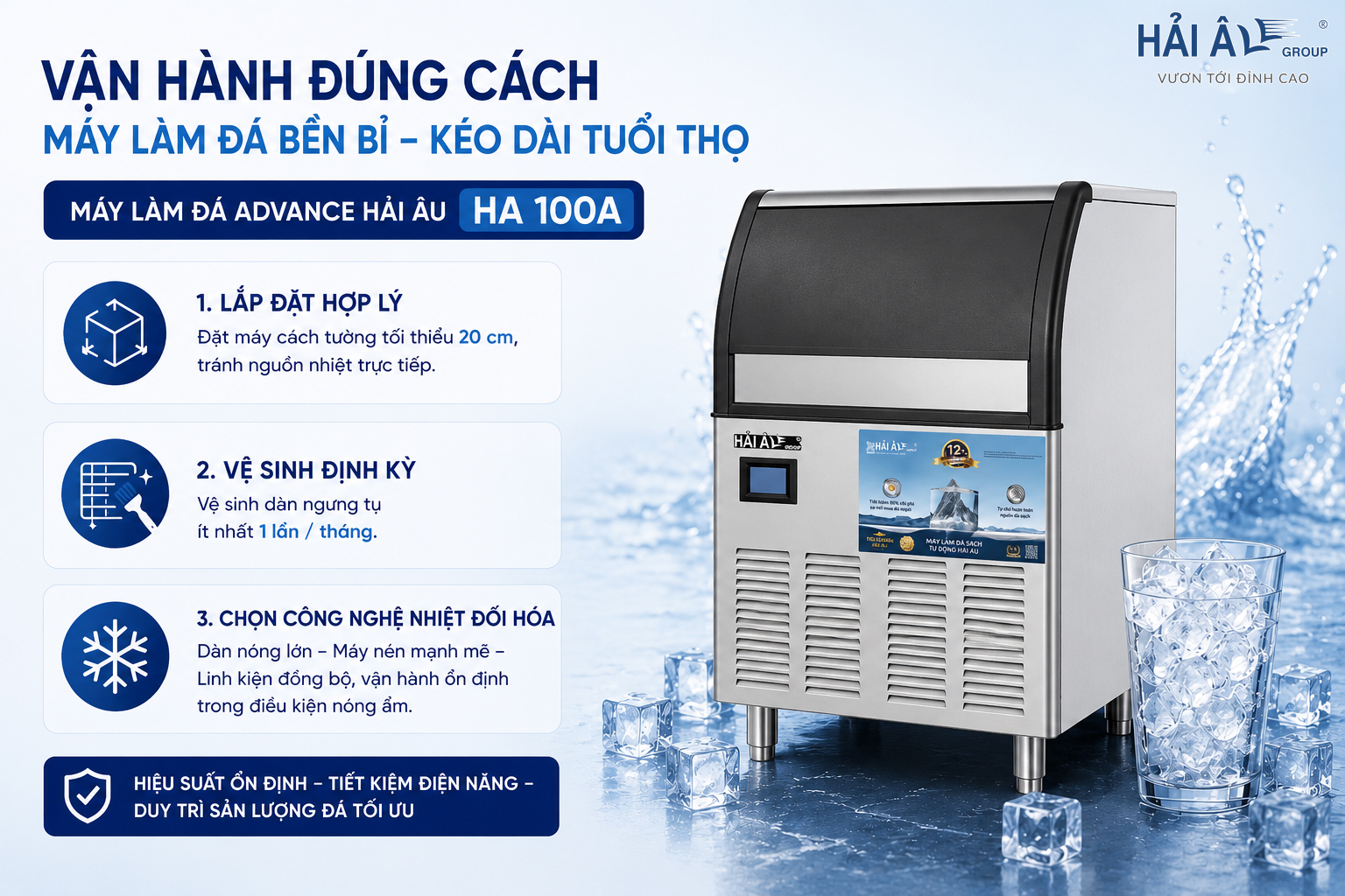 Trải nghiệm test máy làm đá Showroom Hải Âu